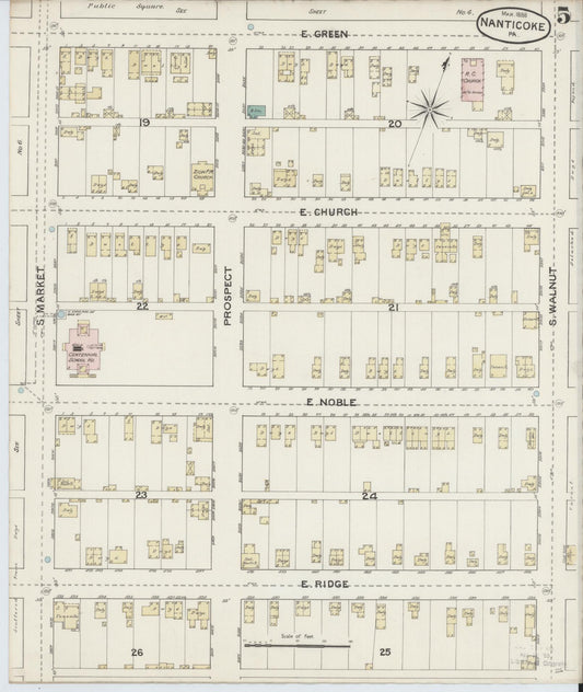 Sanborn Fire Insurance Map from Nanticoke, Luzerne County, Pennsylvania (1888), Sheet #0005 - Historic Sanborn Fire Insurance Map Print, vintage old map wall art, antique decor, genealogy gift, Pennsylvania Pennsylvania map