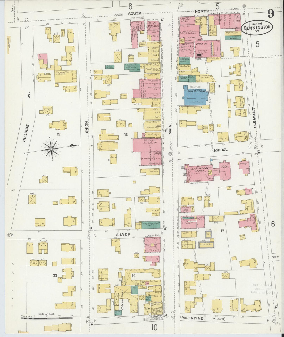 Sanborn Fire Insurance Map from Bennington, Bennington County, Vermont (1906), Sheet #0009 - Complete Map Set gallery image, historic Sanborn map, vintage wall art, Vermont Vermont