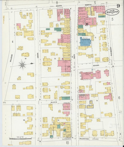 Sanborn Fire Insurance Map from Bennington, Bennington County, Vermont (1906), Sheet #0009 - Complete Map Set gallery image, historic Sanborn map, vintage wall art, Vermont Vermont