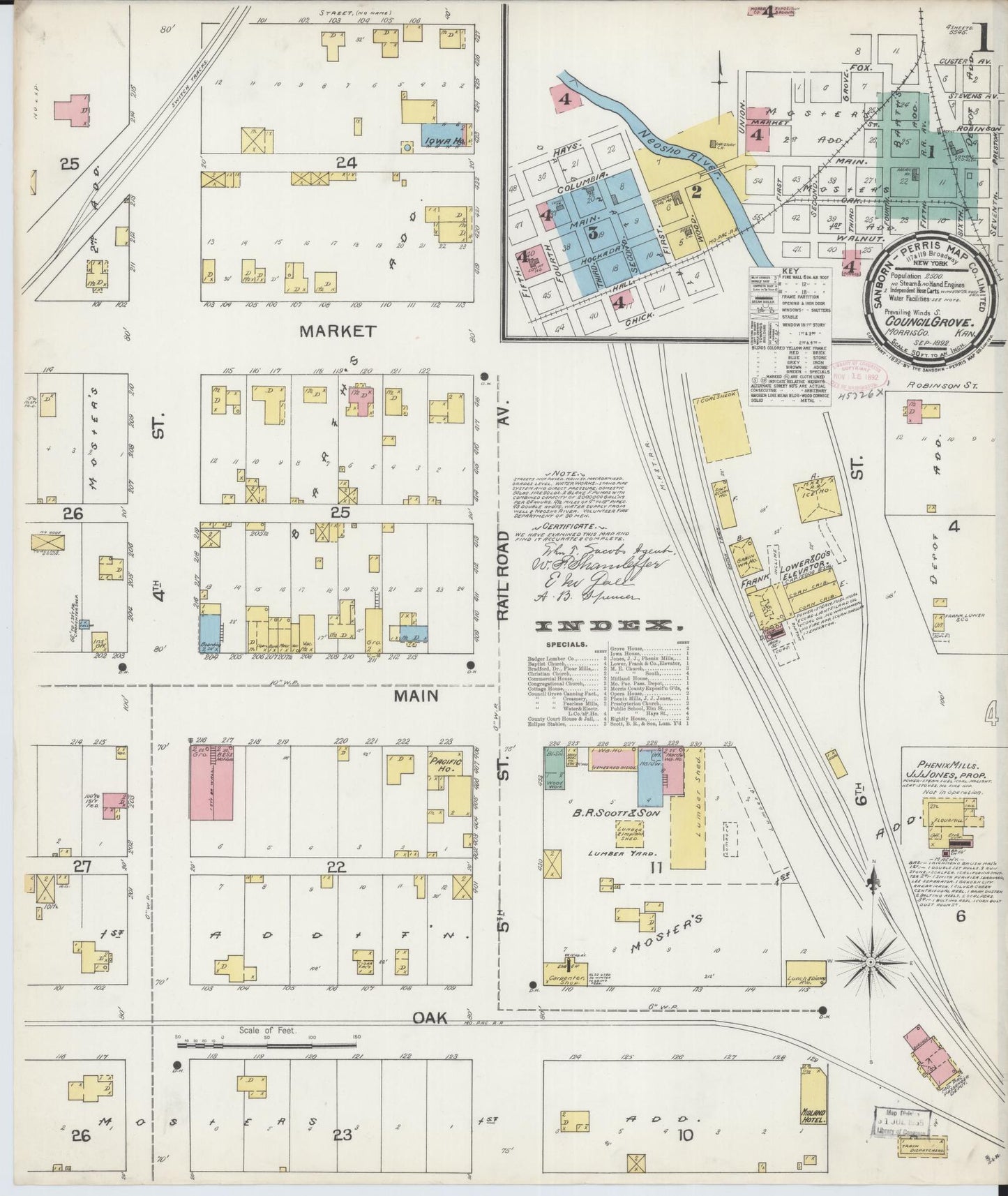 Sanborn Fire Insurance Map from Council Grove, Morris County, Kansas (1892), Sheet #0001 - Historic Sanborn Fire Insurance Map Print, vintage old map wall art, antique decor, genealogy gift, Kansas Kansas map