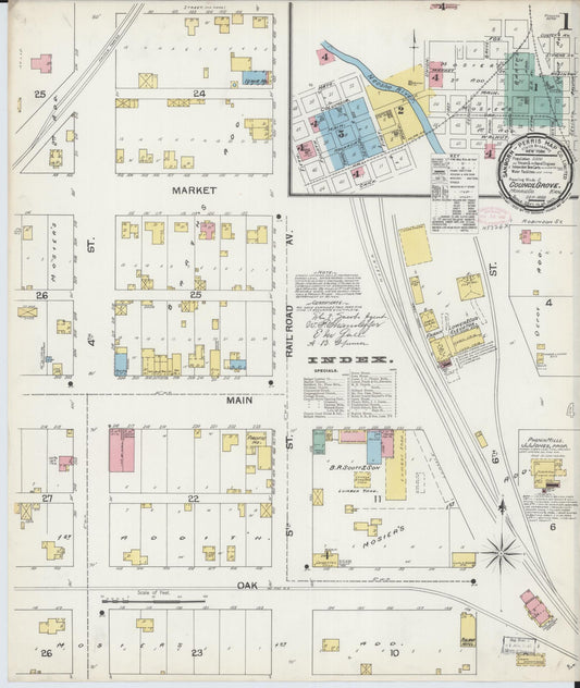 Sanborn Fire Insurance Map from Council Grove, Morris County, Kansas (1892), Sheet #0001 - Historic Sanborn Fire Insurance Map Print, vintage old map wall art, antique decor, genealogy gift, Kansas Kansas map