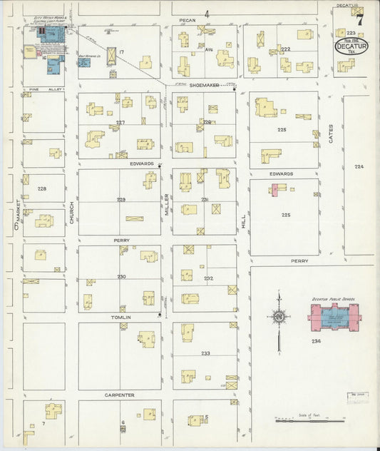 Sanborn Fire Insurance Map from Decatur, Wise County, Texas (1914), Sheet #0007 - Historic Sanborn Fire Insurance Map Print, vintage old map wall art, antique decor, genealogy gift, Texas Texas map