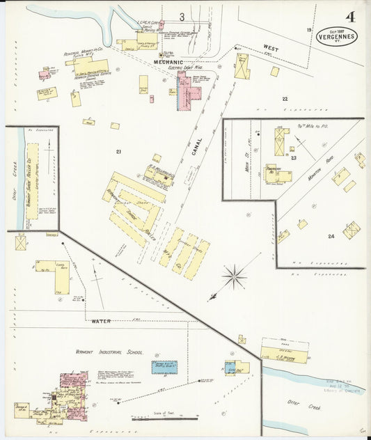 Sanborn Fire Insurance Map from Vergennes, Addison County, Vermont (1897), Sheet #0004 - Historic Sanborn Fire Insurance Map Print, vintage old map wall art, antique decor, genealogy gift, Vermont Vermont map