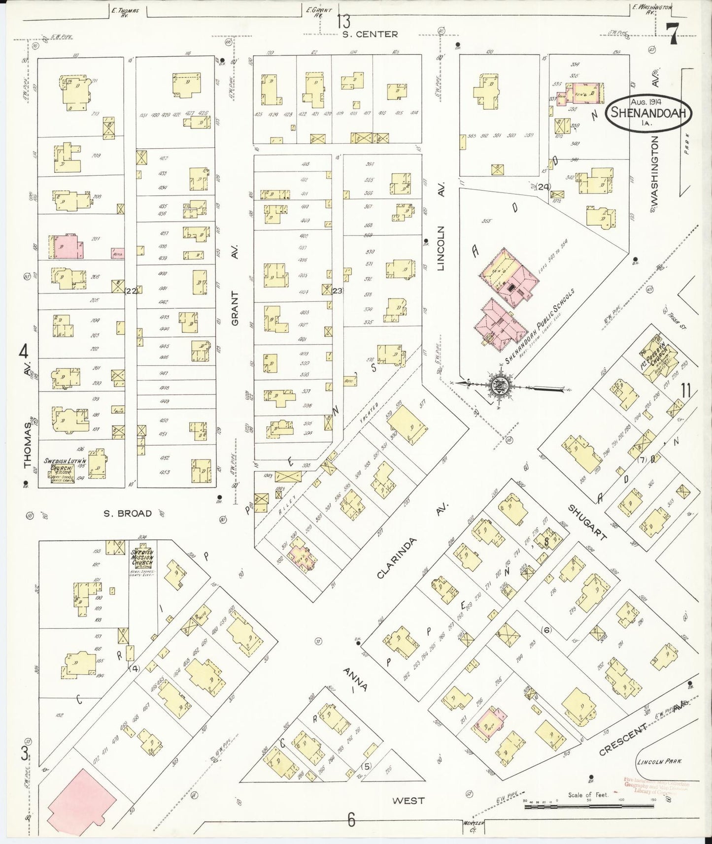 Sanborn Fire Insurance Map from Shenandoah, Page County, Iowa (1914), Sheet #0007 - Historic Sanborn Fire Insurance Map Print, vintage old map wall art