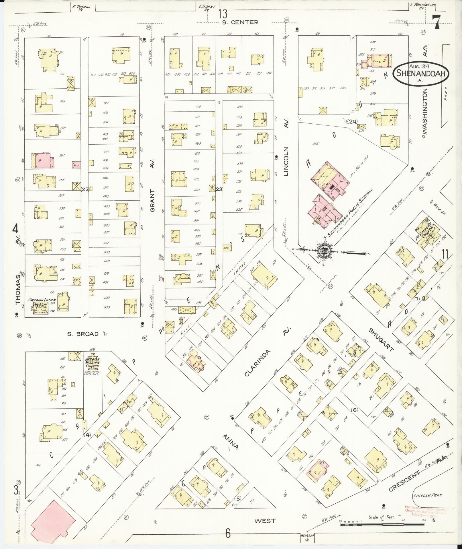 Sanborn Fire Insurance Map from Shenandoah, Page County, Iowa (1914), Sheet #0007 - Historic Sanborn Fire Insurance Map Print, vintage old map wall art