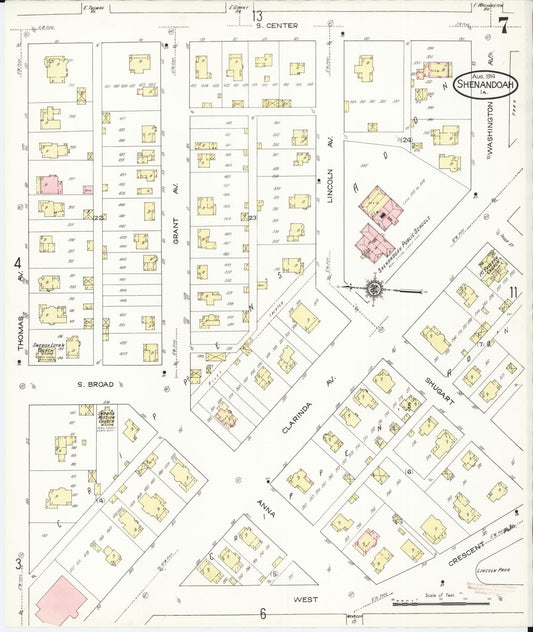 Sanborn Fire Insurance Map from Shenandoah, Page County, Iowa (1914), Sheet #0007 - Historic Sanborn Fire Insurance Map Print, vintage old map wall art