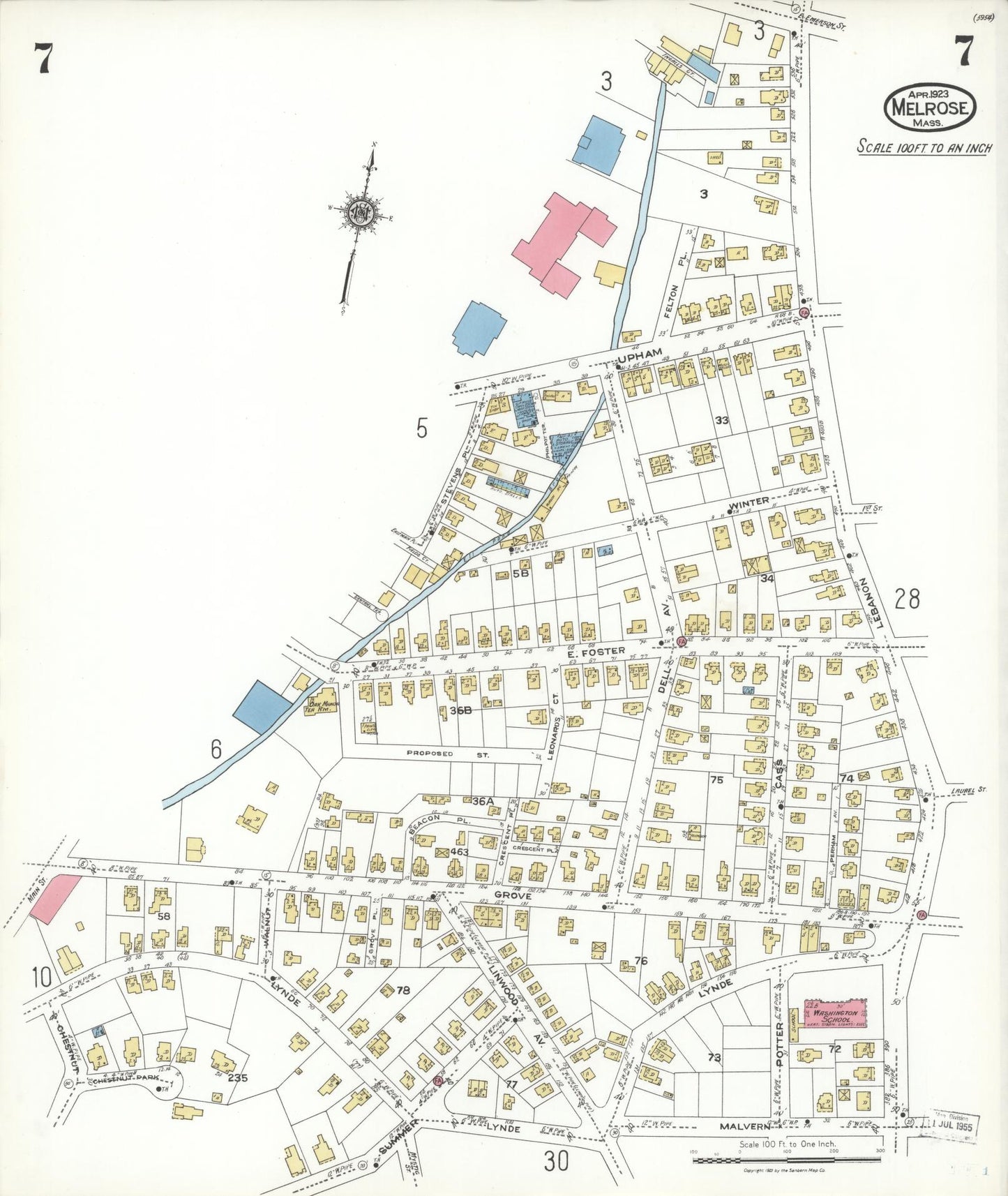 Sanborn Fire Insurance Map from Melrose, Middlesex County, Massachusetts (1923), Sheet #0007 - Complete Map Set gallery image, historic Sanborn map, vintage wall art, Massachusetts Massachusetts