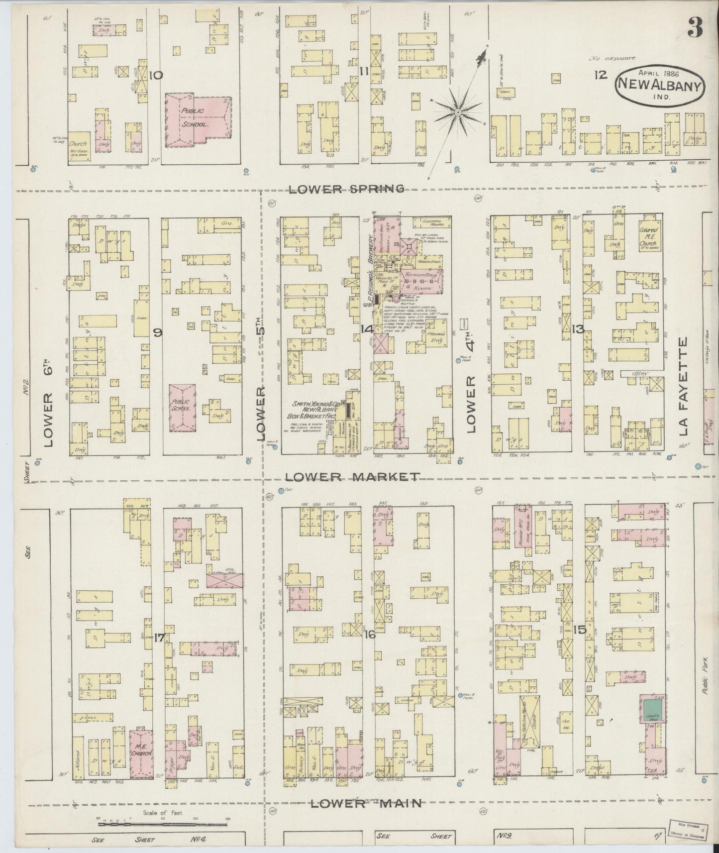 Sanborn Fire Insurance Map from New Albany, Floyd County, Indiana (1886), Sheet #0003 - Complete Map Set gallery image, historic Sanborn map, vintage wall art, Indiana Indiana