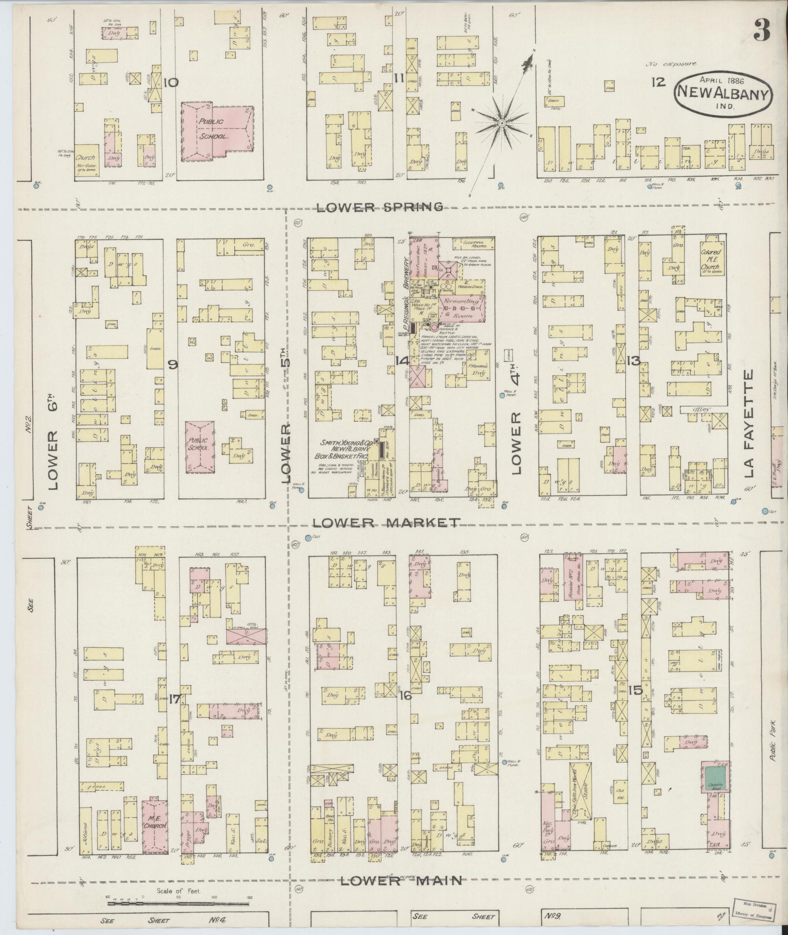 Sanborn Fire Insurance Map from New Albany, Floyd County, Indiana (1886), Sheet #0003 - Complete Map Set gallery image, historic Sanborn map, vintage wall art, Indiana Indiana