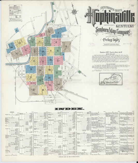 Sanborn Fire Insurance Map from Hopkinsville, Christian County, Kentucky (1913), Sheet #0001 - Complete Map Set gallery image, historic Sanborn map, vintage wall art, Kentucky Kentucky