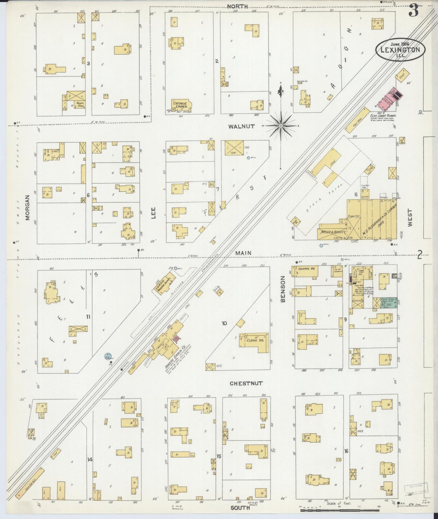 Sanborn Fire Insurance Map from Lexington, McLean County, Illinois (1906), Sheet #0003 - Historic Sanborn Fire Insurance Map Print, vintage old map wall art, antique decor, genealogy gift, Illinois Illinois map