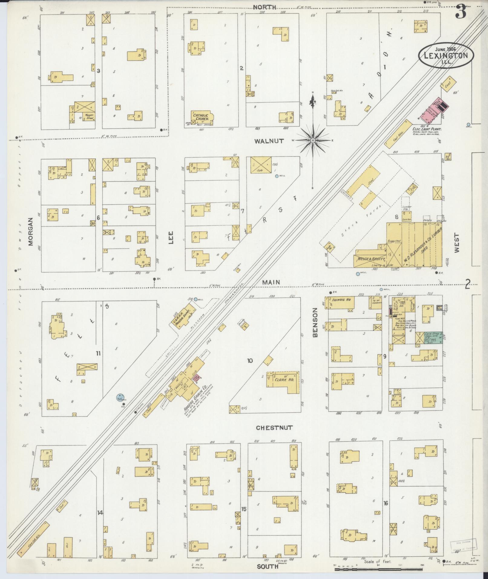 Sanborn Fire Insurance Map from Lexington, McLean County, Illinois (1906), Sheet #0003 - Historic Sanborn Fire Insurance Map Print, vintage old map wall art, antique decor, genealogy gift, Illinois Illinois map