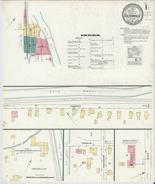 Sanborn Fire Insurance Map from Fultonville, Montgomery County, New York (1912), Sheet #0001 - Historic Sanborn Fire Insurance Map Print, vintage old map wall art, antique decor, genealogy gift, New York New York map