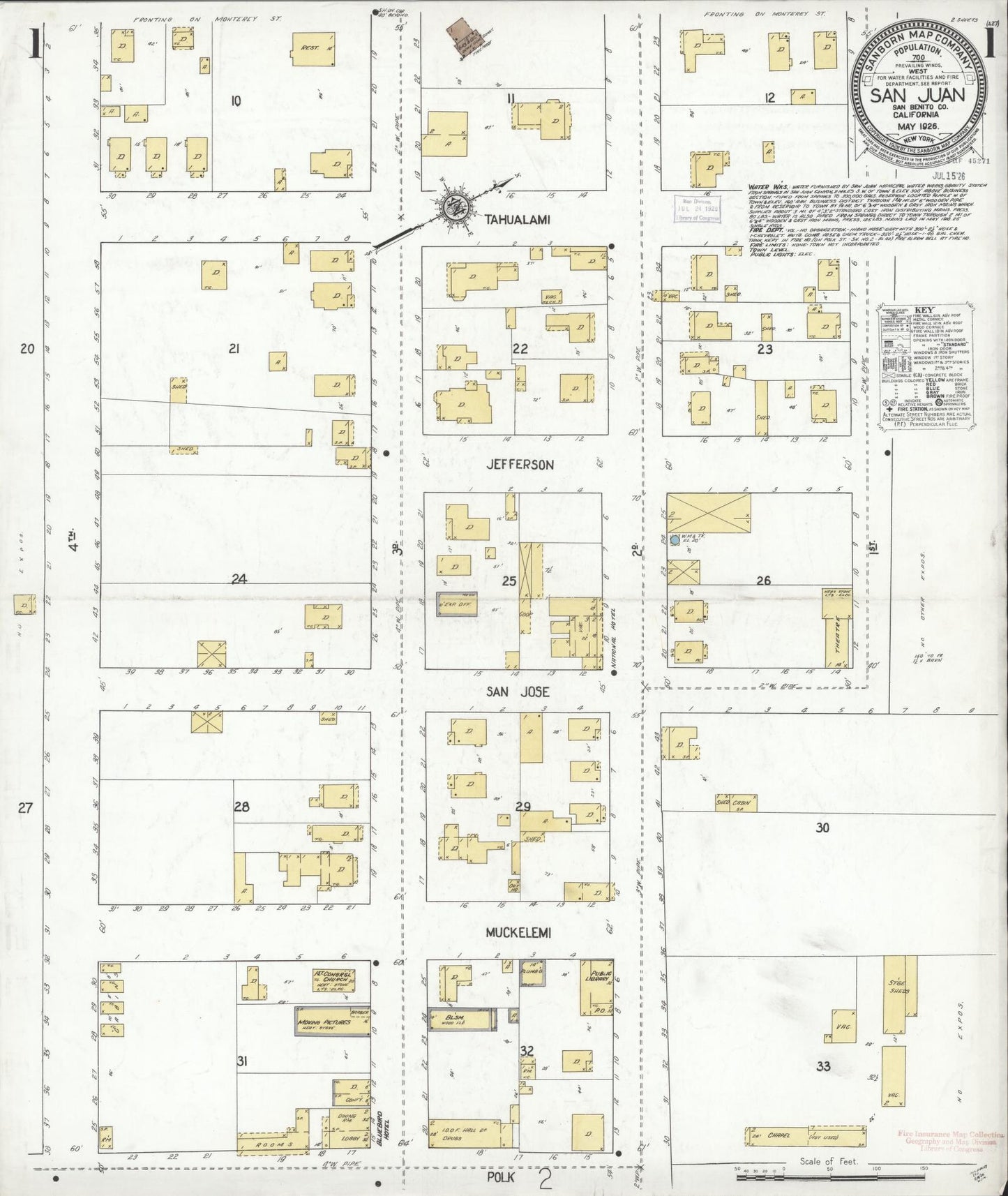 Sanborn Fire Insurance Map from San Juan Bautista, San Benito County, California (1926), Sheet #0001 - Complete Map Set gallery image, historic Sanborn map, vintage wall art, California California