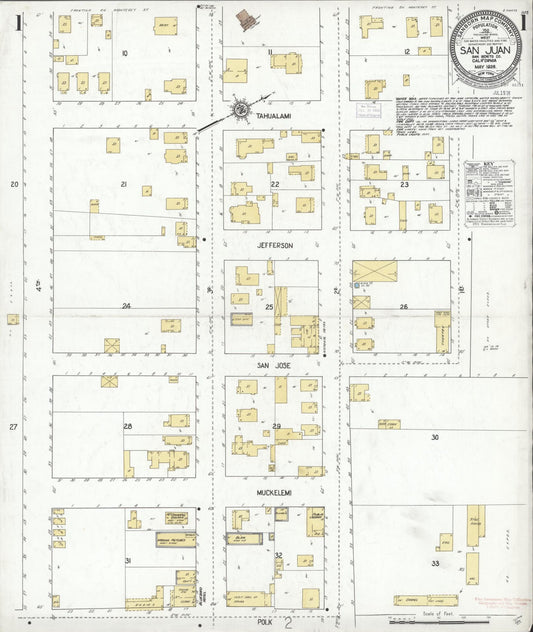 Sanborn Fire Insurance Map from San Juan Bautista, San Benito County, California (1926), Sheet #0001 - Complete Map Set gallery image, historic Sanborn map, vintage wall art, California California