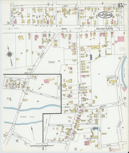 Sanborn Fire Insurance Map from Plattsburg, Clinton County, New York (1918), Sheet #0015 - Historic Sanborn Fire Insurance Map Print, vintage old map wall art, antique decor, genealogy gift, New York New York map
