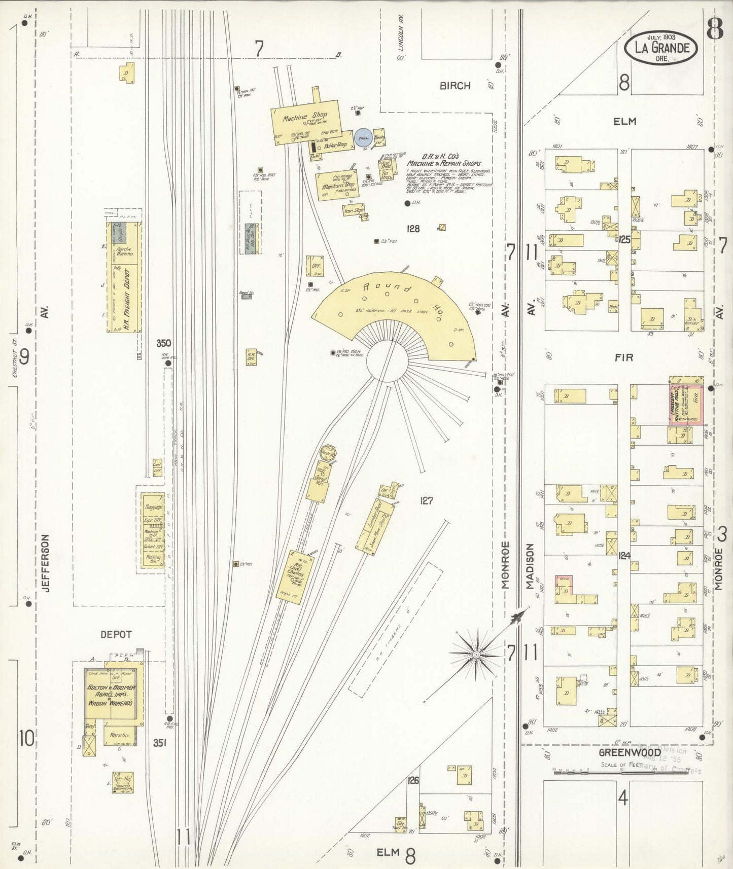 Sanborn Fire Insurance Map from La Grande, Union County, Oregon (1903), Sheet #0008 - Historic Sanborn Fire Insurance Map Print, vintage old map wall art, antique decor, genealogy gift, Oregon Oregon map