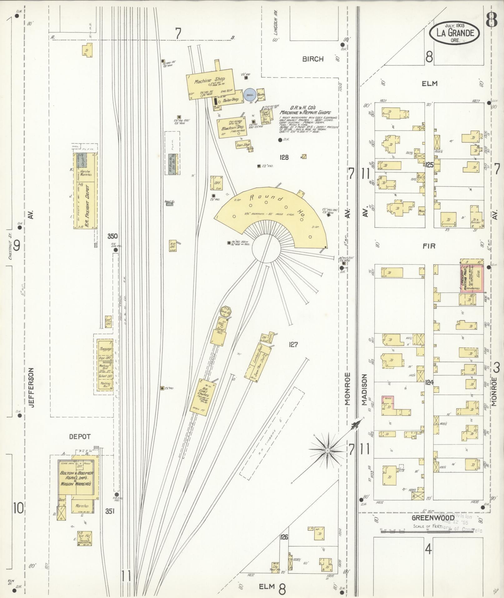 Sanborn Fire Insurance Map from La Grande, Union County, Oregon (1903), Sheet #0008 - Historic Sanborn Fire Insurance Map Print, vintage old map wall art, antique decor, genealogy gift, Oregon Oregon map