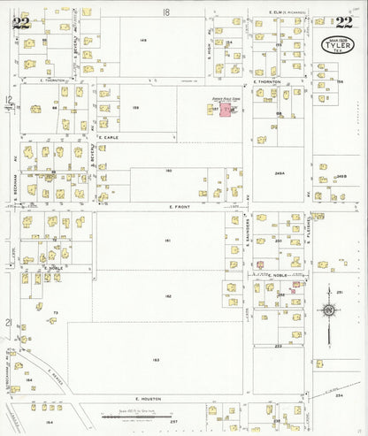 Sanborn Fire Insurance Map from Tyler, Smith County, Texas (1928), Sheet #0022 - Complete Map Set gallery image, historic Sanborn map, vintage wall art, Texas Texas