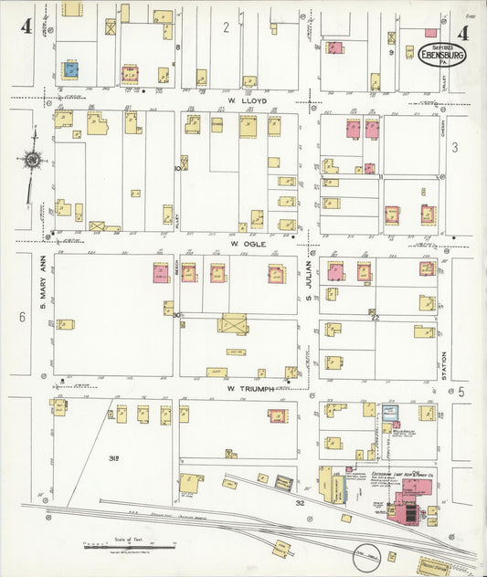Sanborn Fire Insurance Map from Ebensburg, Cambria County, Pennsylvania (1923), Sheet #0004 - Historic Sanborn Fire Insurance Map Print, vintage old map wall art, antique decor, genealogy gift, Pennsylvania Pennsylvania map