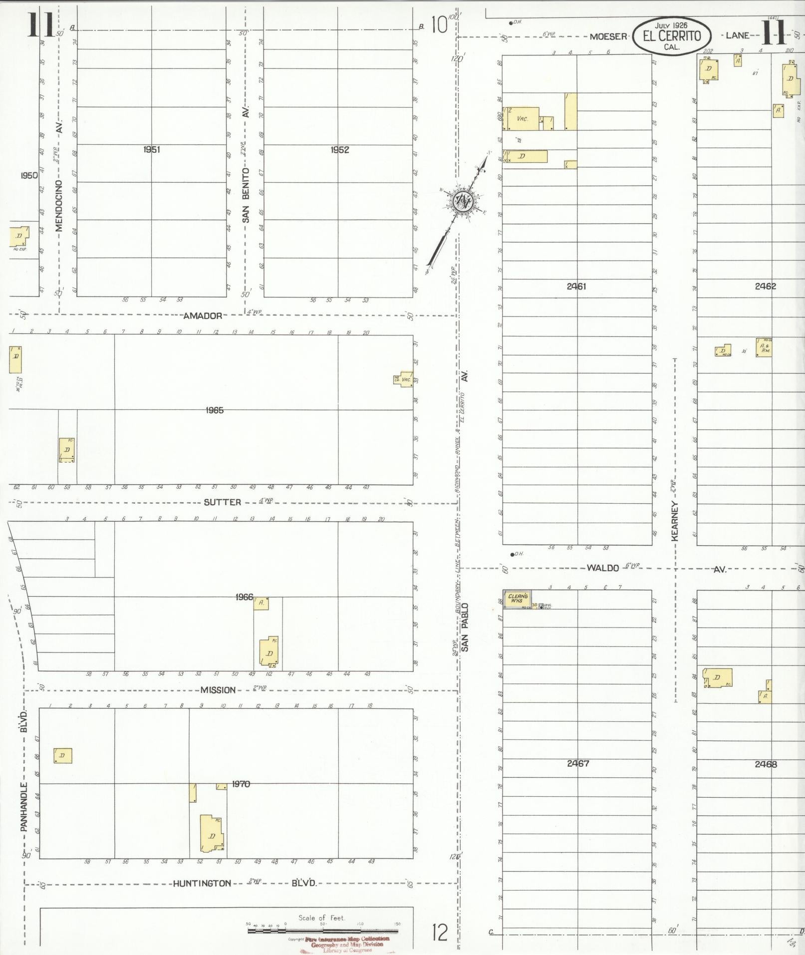 Sanborn Fire Insurance Map from El Cerrito, Contra Costa County, California (1926), Sheet #0011 - Complete Map Set gallery image, historic Sanborn map, vintage wall art, California California