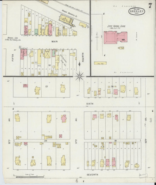 Sanborn Fire Insurance Map from Greeley, Weld County, Colorado (1895), Sheet #0007 - Historic Sanborn Fire Insurance Map Print, vintage old map wall art, antique decor, genealogy gift, Colorado Colorado map
