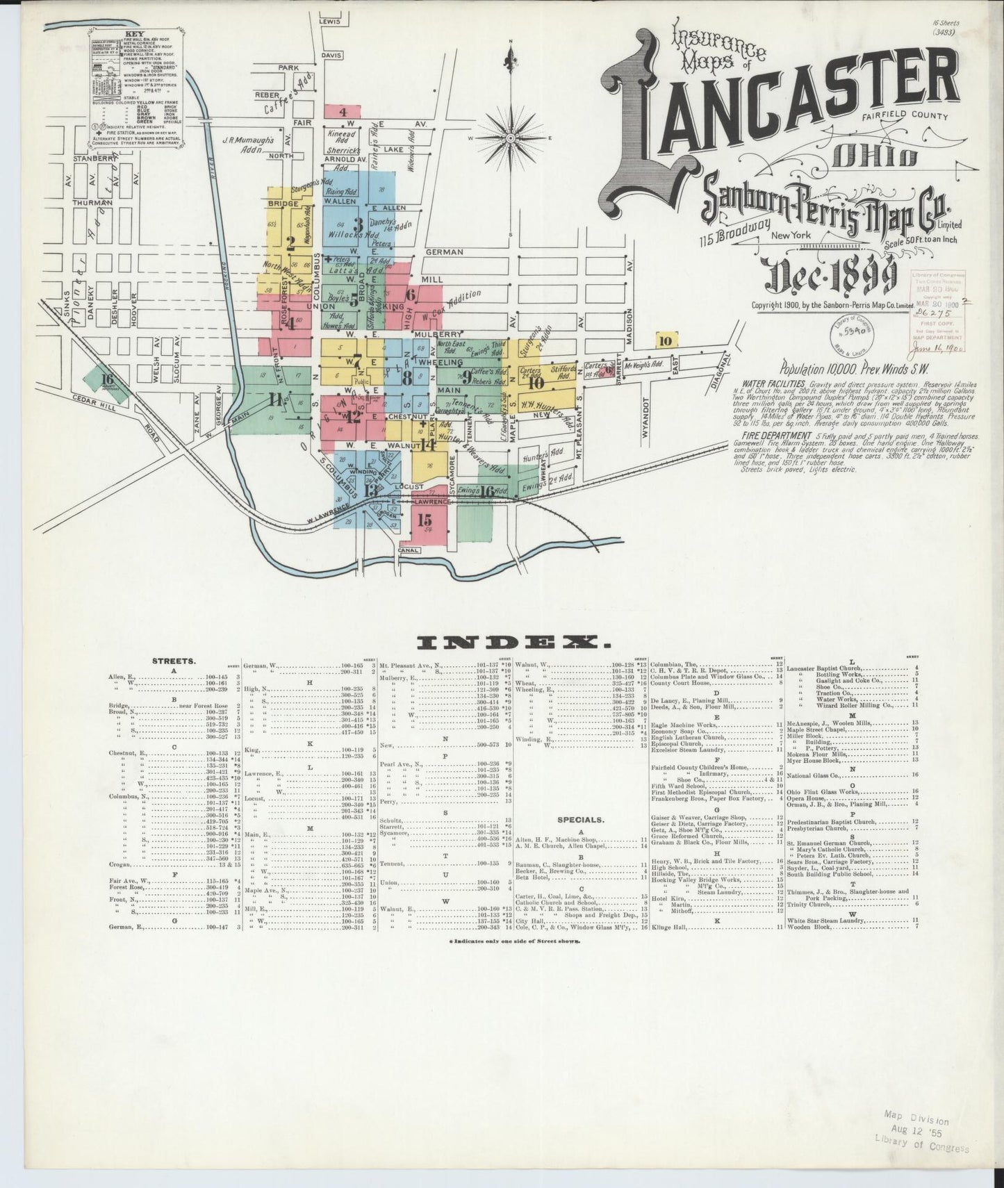 Sanborn Fire Insurance Map from Lancaster, Fairfield County, Ohio (1899), Sheet #0001 - Historic Sanborn Fire Insurance Map Print, vintage old map wall art, antique decor, genealogy gift, Ohio Ohio map