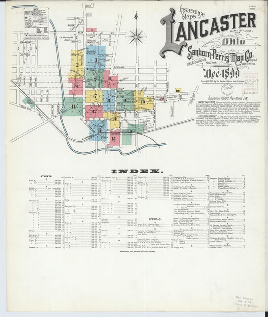 Sanborn Fire Insurance Map from Lancaster, Fairfield County, Ohio (1899), Sheet #0001 - Historic Sanborn Fire Insurance Map Print, vintage old map wall art, antique decor, genealogy gift, Ohio Ohio map