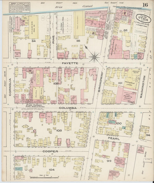 Sanborn Fire Insurance Map from Utica, Oneida County, New York (1884), Sheet #0016 - Historic Sanborn Fire Insurance Map Print, vintage old map wall art, antique decor, genealogy gift, New York New York map