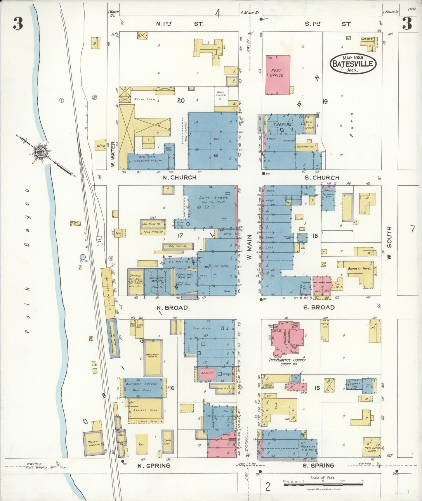 Sanborn Fire Insurance Map from Batesville, Independence County, Arkansas (1923), Sheet #0003 - Complete Map Set gallery image, historic Sanborn map, vintage wall art, Arkansas Arkansas