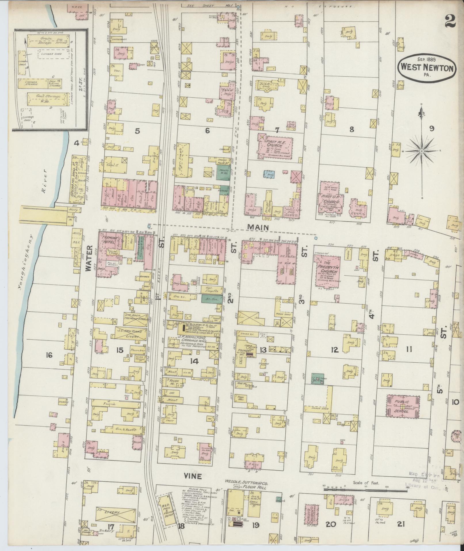 Sanborn Fire Insurance Map from West Newton, Westmoreland County, Pennsylvania (1899), Sheet #0002 - Historic Sanborn Fire Insurance Map Print, vintage old map wall art, antique decor, genealogy gift, Pennsylvania Pennsylvania map