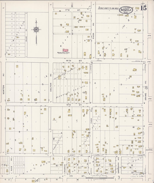 Sanborn Fire Insurance Map from Bemidji, Beltrami County, Minnesota (1922), Sheet #0015 - Historic Sanborn Fire Insurance Map Print, vintage old map wall art, antique decor, genealogy gift, Minnesota Minnesota map