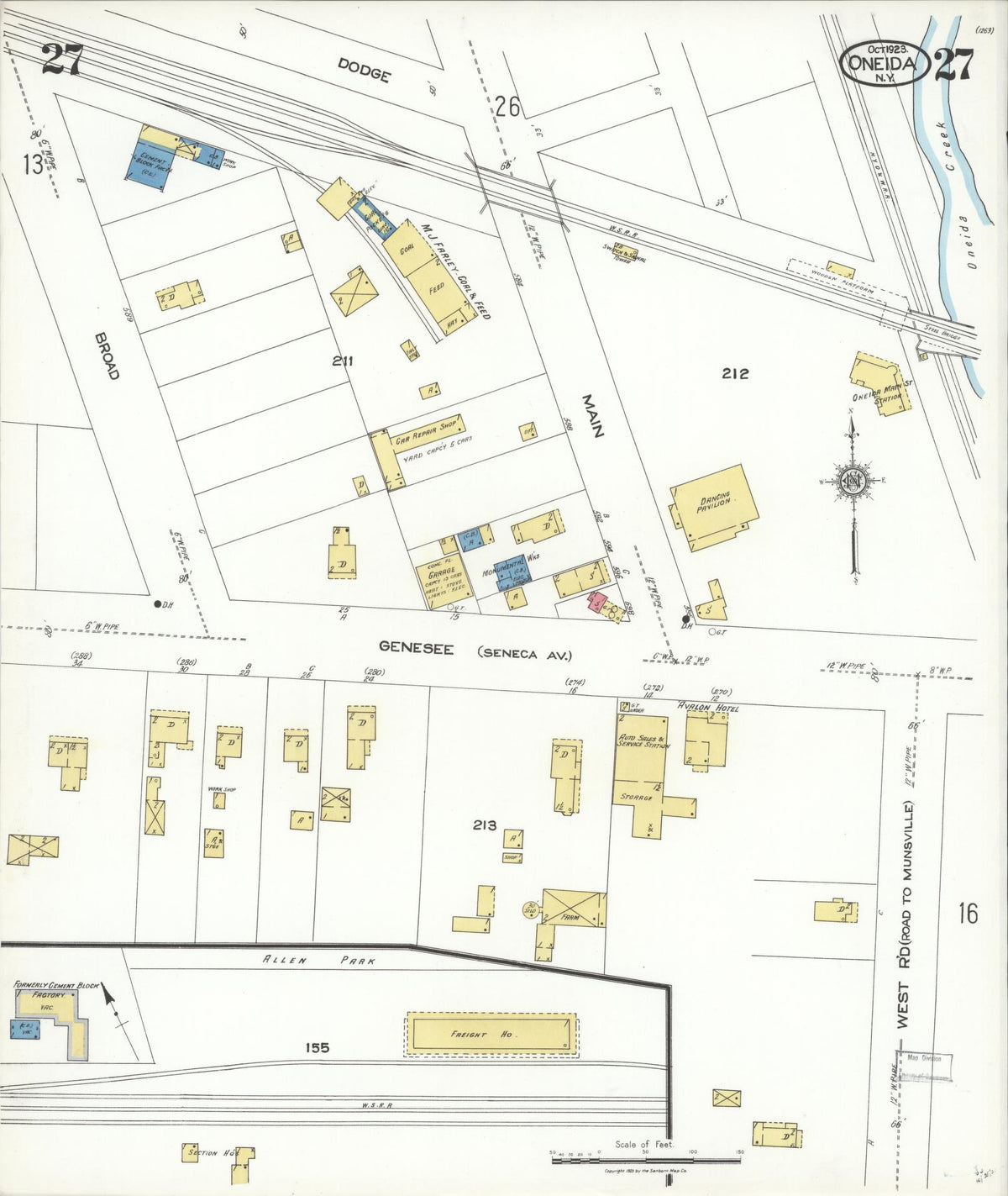 Sanborn Fire Insurance Map from Oneida, Madison County, New York (1923), Sheet #0027 - Historic Sanborn Fire Insurance Map Print, vintage old map wall art, antique decor, genealogy gift, New York New York map
