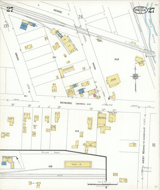 Sanborn Fire Insurance Map from Oneida, Madison County, New York (1923), Sheet #0027 - Historic Sanborn Fire Insurance Map Print, vintage old map wall art, antique decor, genealogy gift, New York New York map