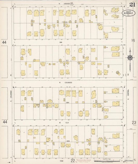 Sanborn Fire Insurance Map from Glendale, Los Angeles County, California (1919), Sheet #0021 - Historic Sanborn Fire Insurance Map Print, vintage old map wall art, antique decor, genealogy gift, California California map