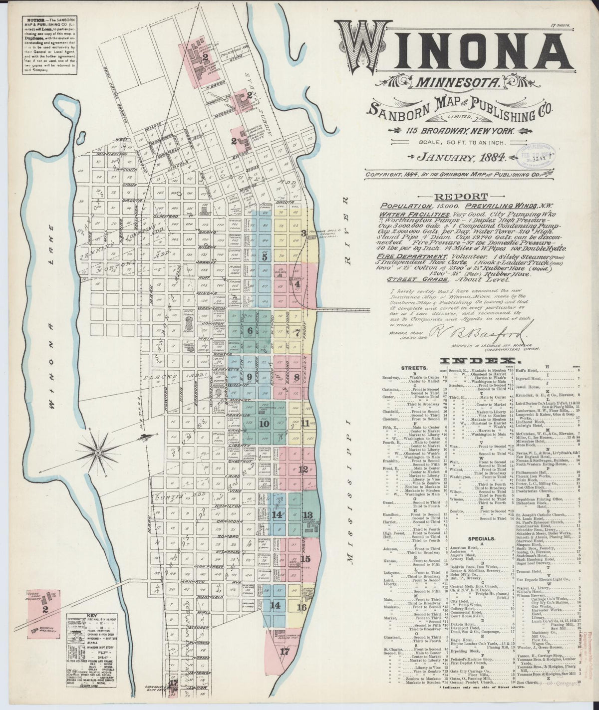 Sanborn Fire Insurance Map from Winona, Winona County, Minnesota (1884), Sheet #0001 - Historic Sanborn Fire Insurance Map Print, vintage old map wall art, antique decor, genealogy gift, Minnesota Minnesota map