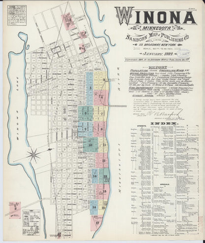 Sanborn Fire Insurance Map from Winona, Winona County, Minnesota (1884), Sheet #0001 - Historic Sanborn Fire Insurance Map Print, vintage old map wall art, antique decor, genealogy gift, Minnesota Minnesota map