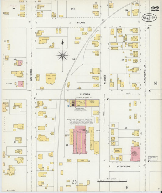 Sanborn Fire Insurance Map from Raleigh, Wake County, North Carolina (1903), Sheet #0022 - Historic Sanborn Fire Insurance Map Print, vintage old map wall art, antique decor, genealogy gift, North Carolina North Carolina map