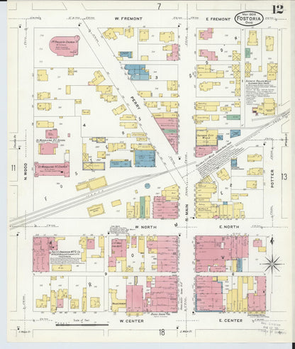 Sanborn Fire Insurance Map from Fostoria, Seneca, Hancock, And Wood Counties, Ohio (1908), Sheet #0012 - Complete Map Set gallery image, historic Sanborn map, vintage wall art, Ohio Ohio