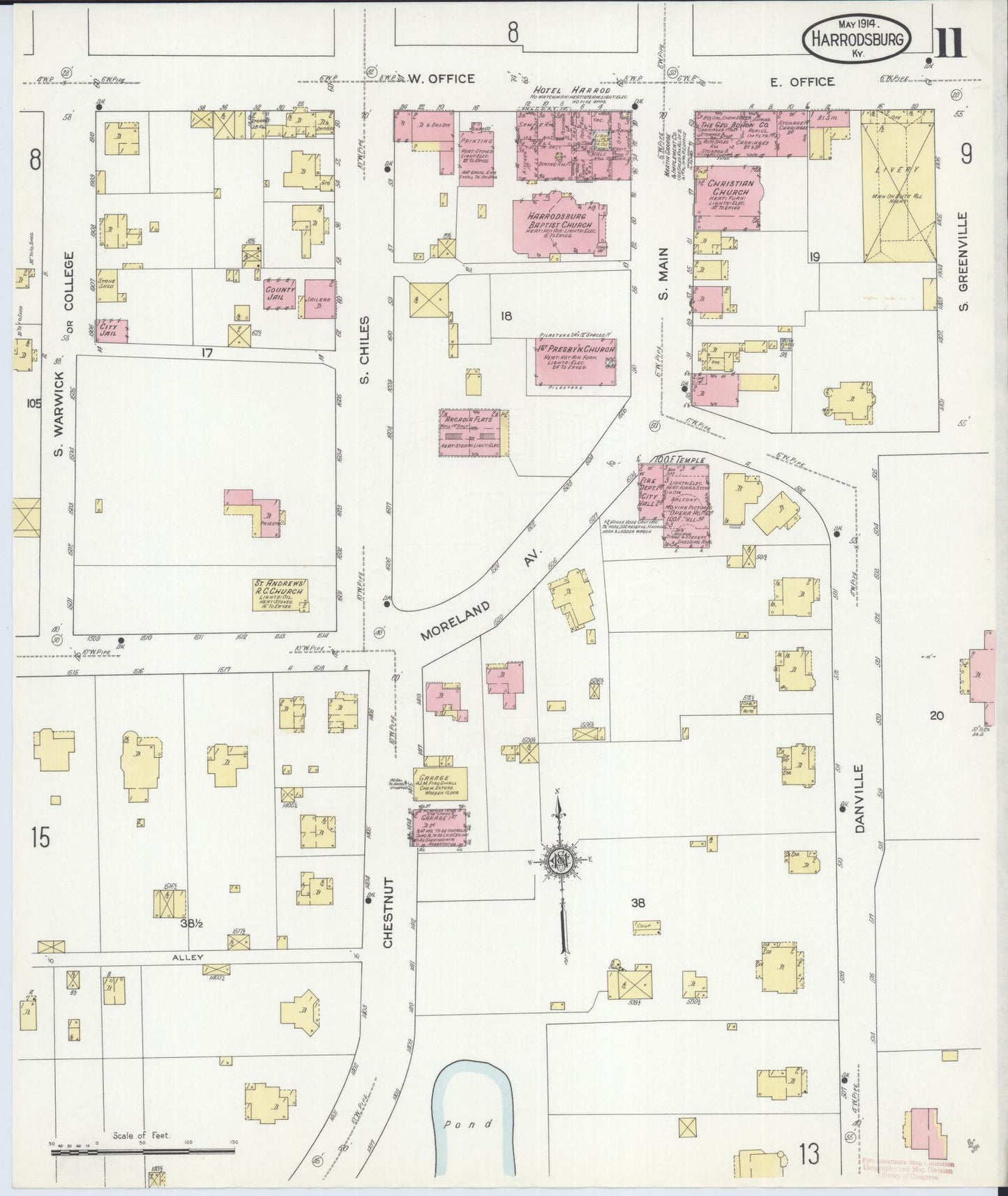 Sanborn Fire Insurance Map from Harrodsburg, Mercer County, Kentucky (1914), Sheet #0011 - Complete Map Set gallery image, historic Sanborn map, vintage wall art, Kentucky Kentucky