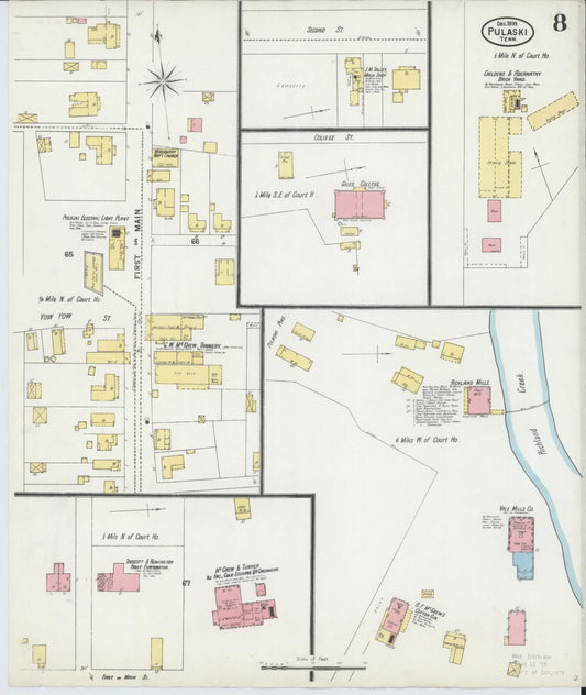 Sanborn Fire Insurance Map from Pulaski, Giles County, Tennessee (1899), Sheet #0008 - Historic Sanborn Fire Insurance Map Print, vintage old map wall art, antique decor, genealogy gift, Tennessee Tennessee map