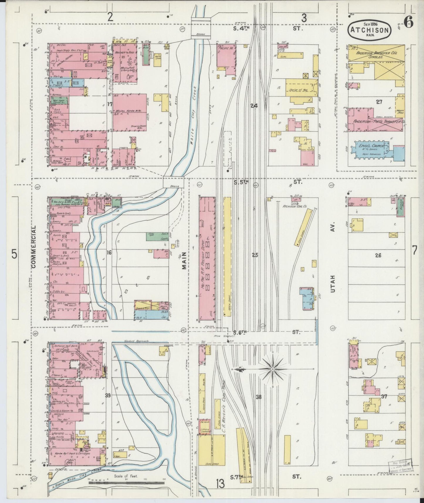 Sanborn Fire Insurance Map from Atchison, Atchison County, Kansas (1896), Sheet #0006 - Complete Map Set gallery image, historic Sanborn map, vintage wall art, Kansas Kansas