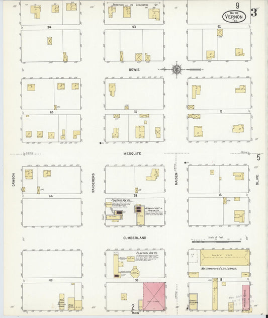 Sanborn Fire Insurance Map from Vernon, Wilbarger County, Texas (1912), Sheet #0003 - Historic Sanborn Fire Insurance Map Print, vintage old map wall art, antique decor, genealogy gift, Texas Texas map