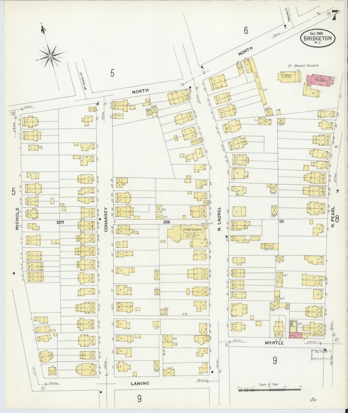 Sanborn Fire Insurance Map from Bridgeton, Cumberland County, New Jersey (1908), Sheet #0007 - Complete Map Set gallery image, historic Sanborn map, vintage wall art, New Jersey New Jersey
