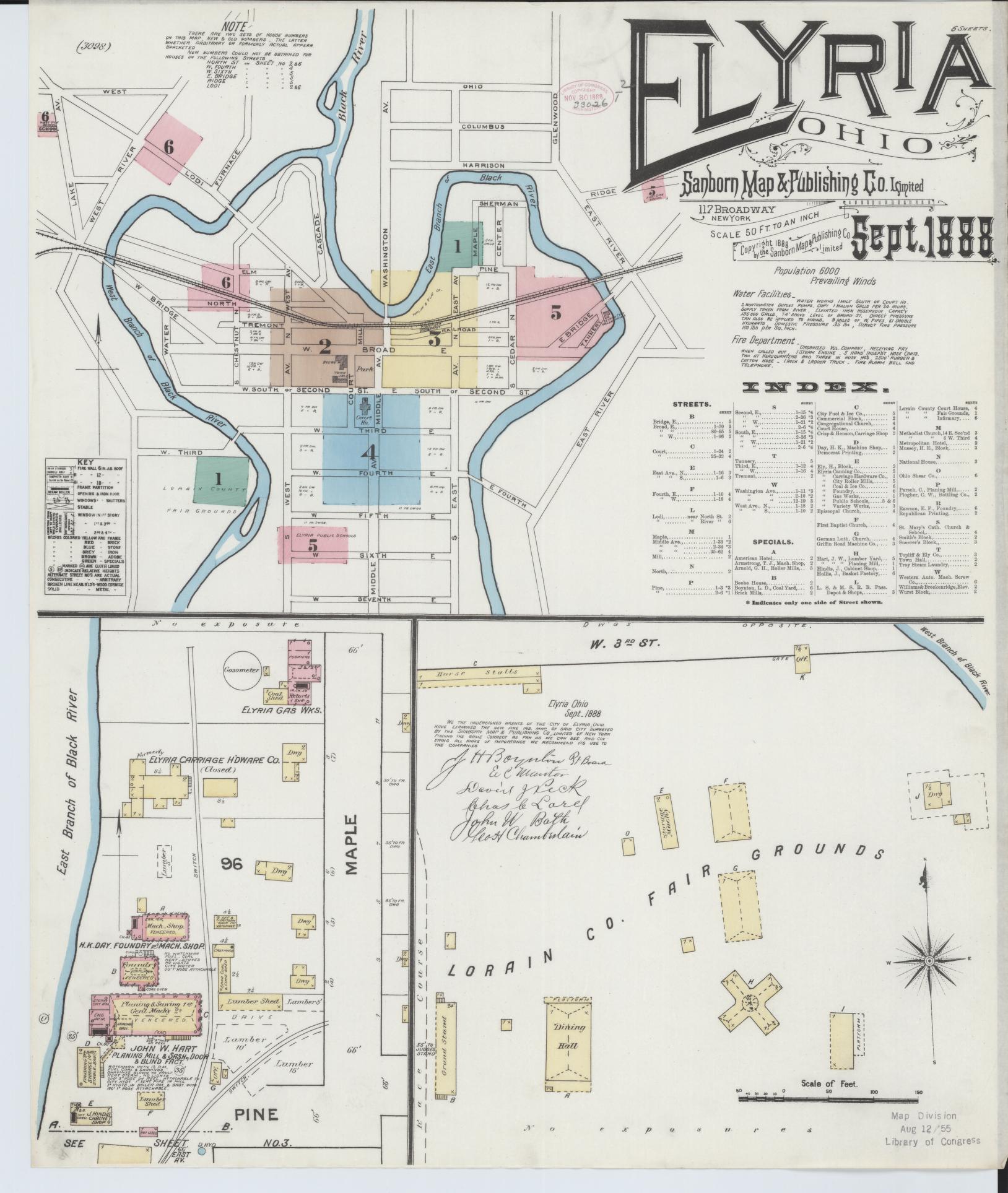 Sanborn Fire Insurance Map from Elyria, Lorain County, Ohio (1888), Sheet #0001 - Historic Sanborn Fire Insurance Map Print, vintage old map wall art, antique decor, genealogy gift, Ohio Ohio map