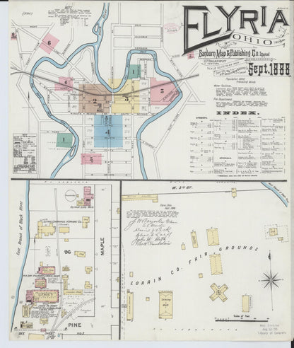 Sanborn Fire Insurance Map from Elyria, Lorain County, Ohio (1888), Sheet #0001 - Historic Sanborn Fire Insurance Map Print, vintage old map wall art, antique decor, genealogy gift, Ohio Ohio map