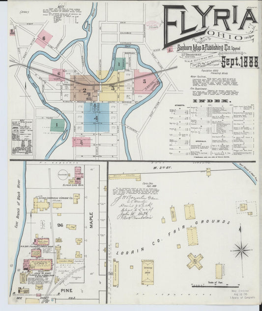 Sanborn Fire Insurance Map from Elyria, Lorain County, Ohio (1888), Sheet #0001 - Historic Sanborn Fire Insurance Map Print, vintage old map wall art, antique decor, genealogy gift, Ohio Ohio map