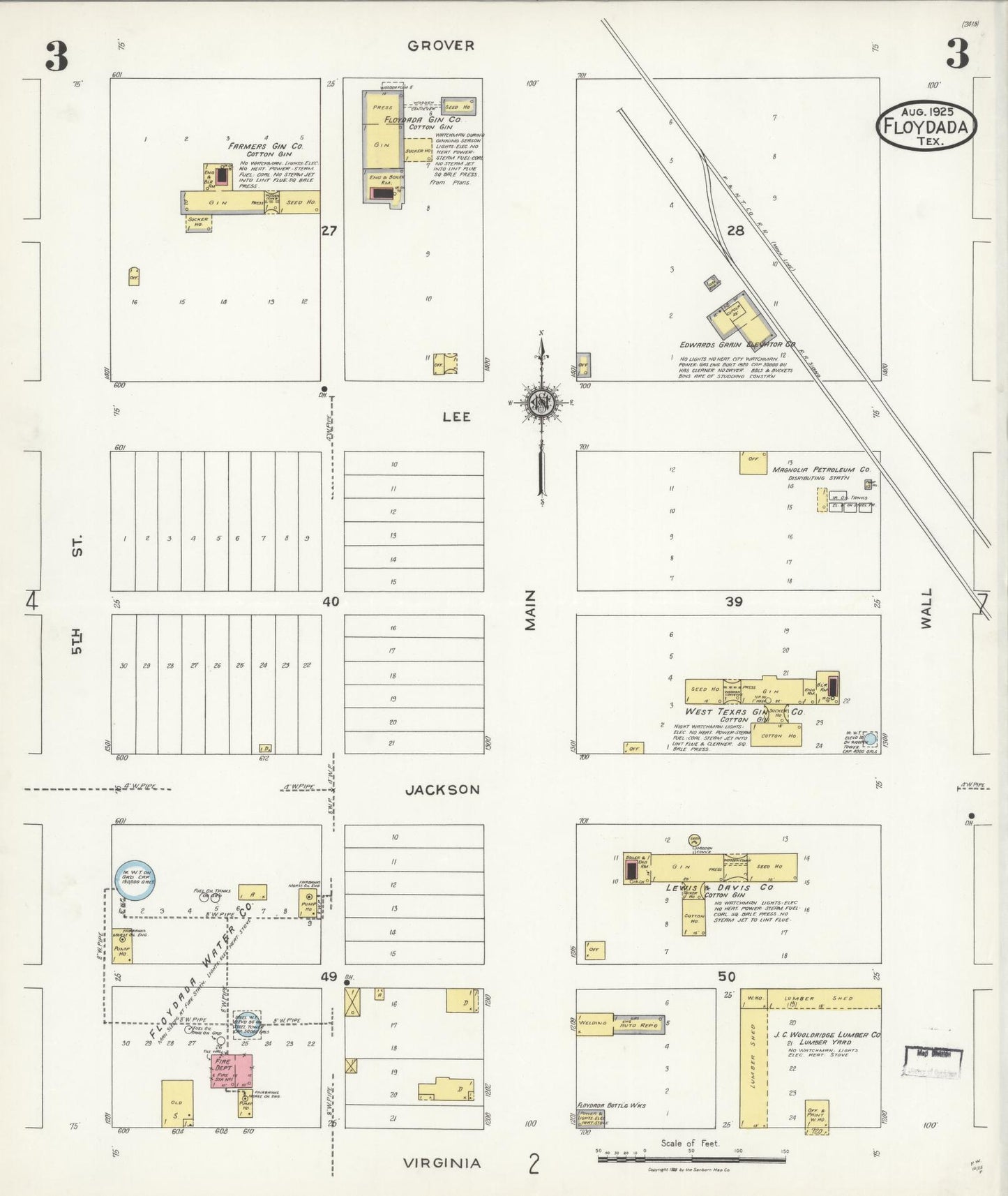 Sanborn Fire Insurance Map from Floydada, Floyd County, Texas (1925), Sheet #0003 - Historic Sanborn Fire Insurance Map Print, vintage old map wall art, antique decor, genealogy gift, Texas Texas map