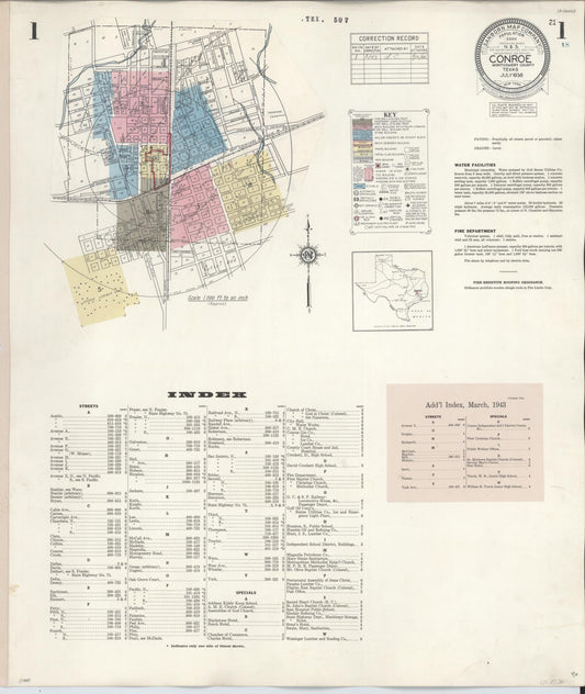 Sanborn Fire Insurance Map from Conroe, Montgomery County, Texas (1943), Sheet #0001 - Complete Map Set gallery image, historic Sanborn map, vintage wall art, Texas Texas