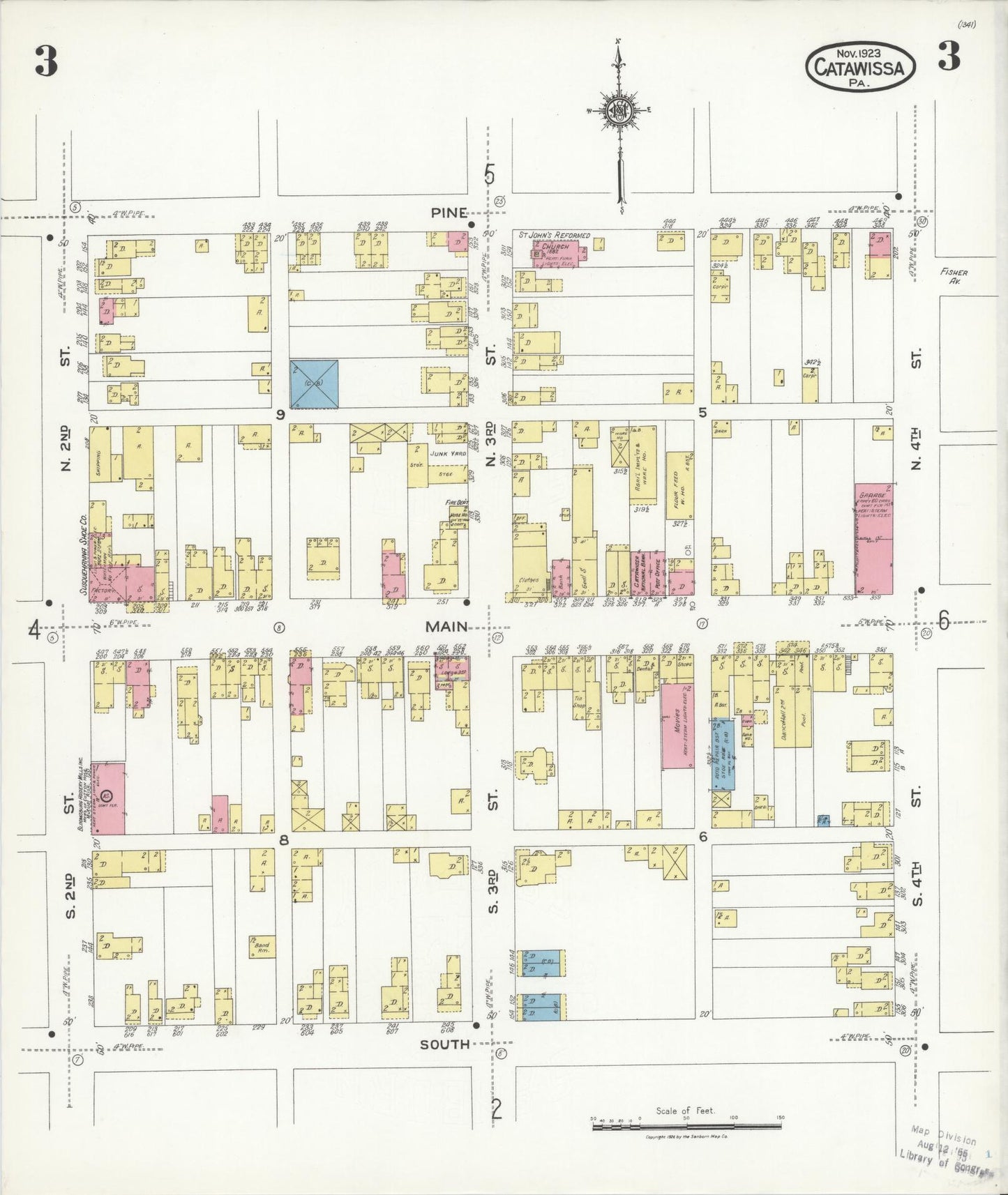 Sanborn Fire Insurance Map from Catawissa, Columbia County, Pennsylvania (1923), Sheet #0003 - Historic Sanborn Fire Insurance Map Print, vintage old map wall art, antique decor, genealogy gift, Pennsylvania Pennsylvania map